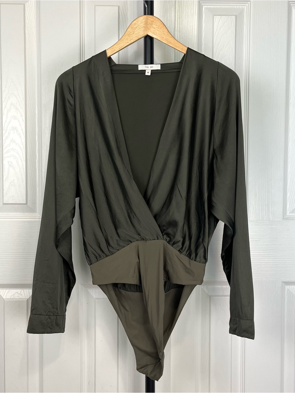 The Sei Raglan-Sleeve Silk Wrap Bodysuit